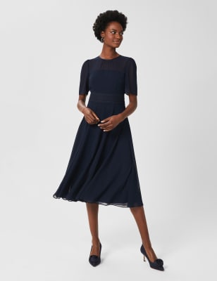 wedding guest navy dress