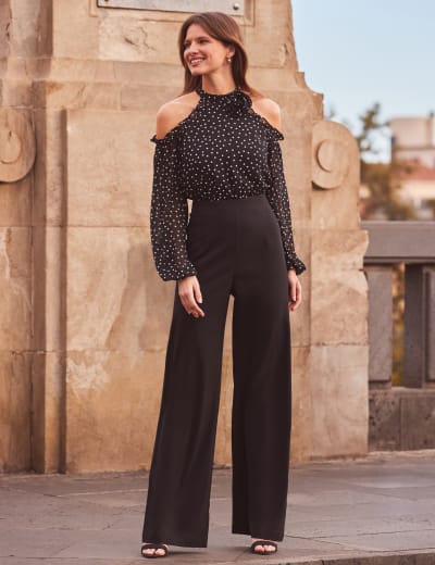 Faux Leather Wide Leg Trousers by Sosandar Online