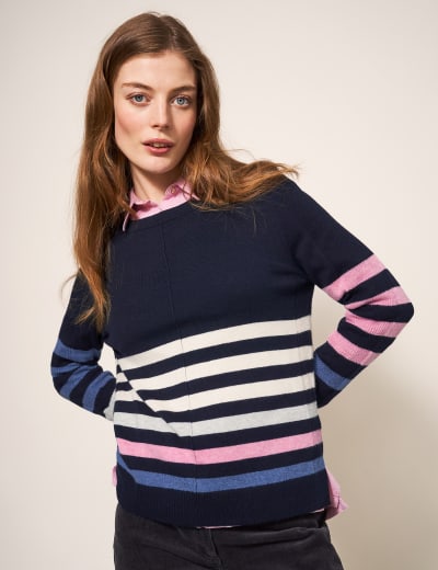 Cotton Blend Ribbed Colour Block Jumper White Stuff M S
