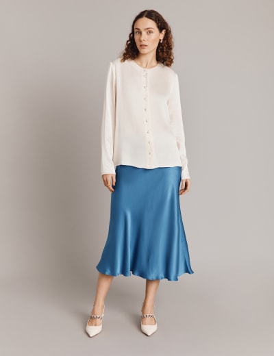 Blue midi skater skirt deals