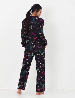 Ex M&S Ladies Pure Cotton Floral Print Pyjama Set Black Mix Nightwear 6/8-20/22 