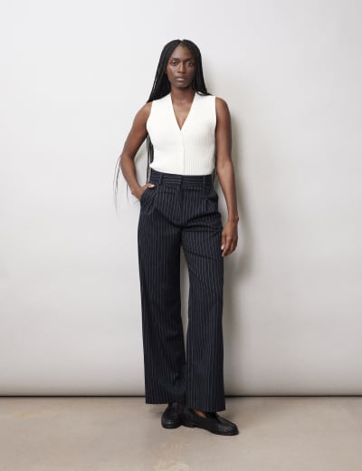 Pinstripe flared hot sale trousers