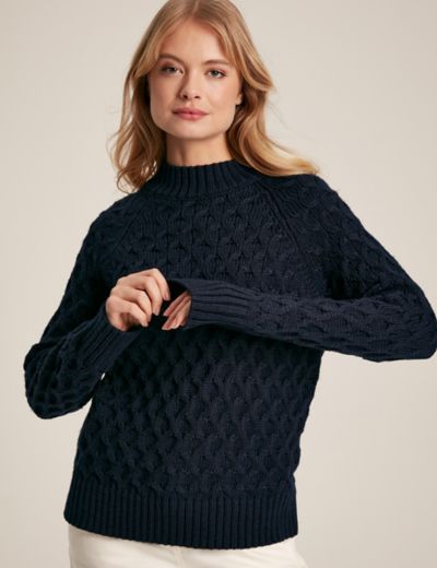 Textured knit jumper with raglan sleeves - deep blue