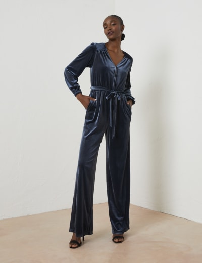 Short sleeve hot sale velvet jumpsuit