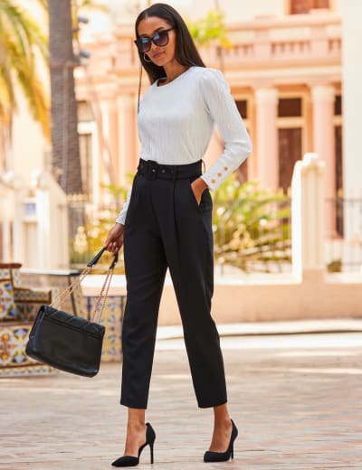 Belted Tapered Slim Fit Cropped Trousers
