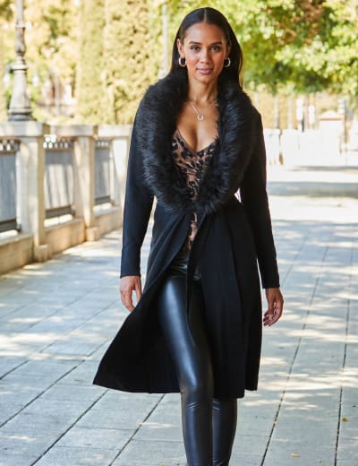 Belted black cardigan top
