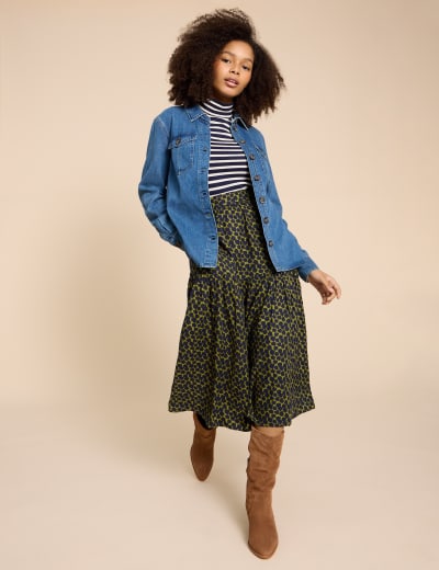 Floral midi skirt wool shop