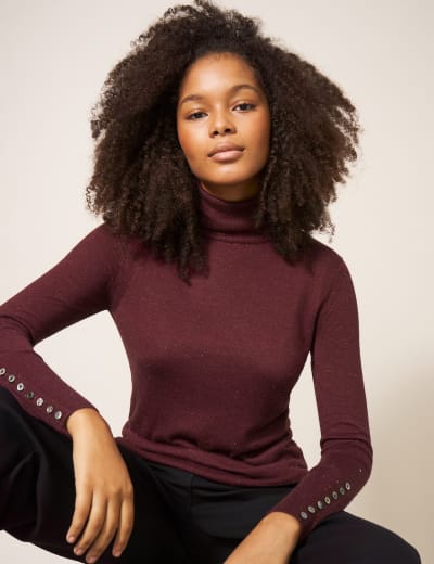Sparkly Roll Neck Button Detail Jumper White Stuff M S