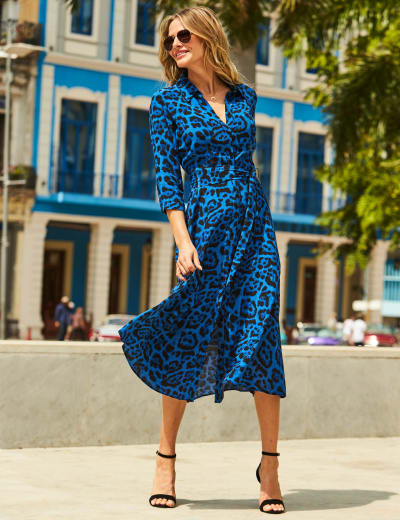 Animal Print V Neck Midi Wrap Dress SOSANDAR M S