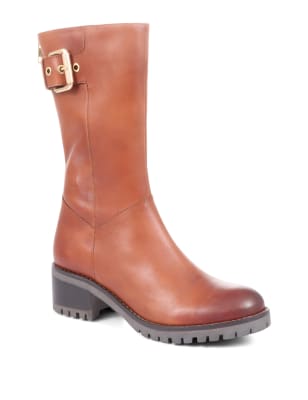 wide fit leather faux fur lined ankle boots m s collection m s