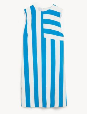 Pure Silk Striped Knee Length Shift Dress