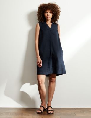 Pure Linen V-Neck Sleeveless Shift Dress