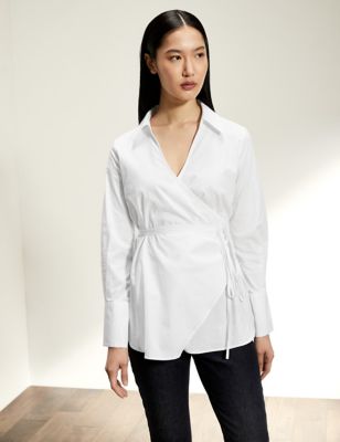 Cotton Rich Collared Long Sleeve Wrap Shirt