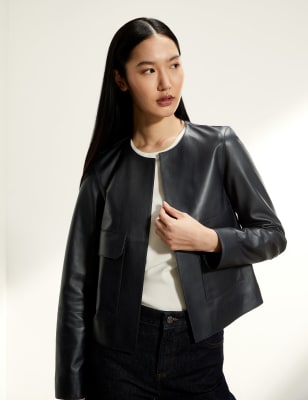 marks and spencer navy leather jacket