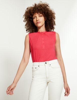 Round Neck Sleeveless Blouse with Linen