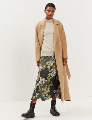 Pure Silk Floral Midi A-Line Skirt