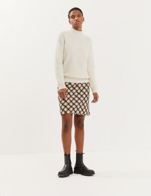 Textured Knee Length A-Line Skirt with Wool