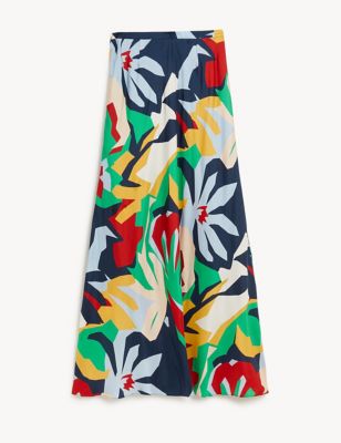 Pure Silk Floral Midi Skirt