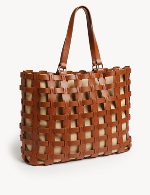 Leather & Canvas Large Tote Bag