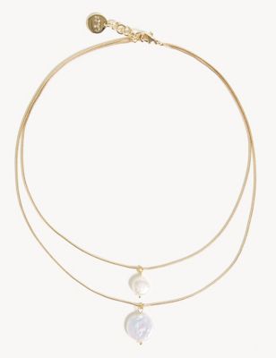 Gold Tone Freshwater Pearl Double Necklace