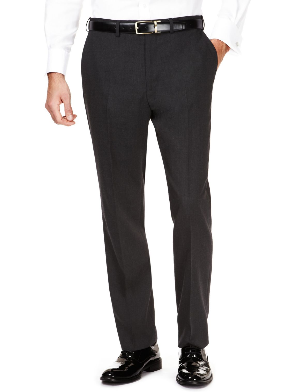 Big & Tall Ultimate Performance Flat Front Trousers With Wool Charcoal ...
