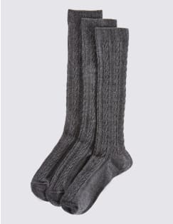T64/8073A: 3 Pairs of Freshfeet™ Cable Knee High Socks (3-14 Years)