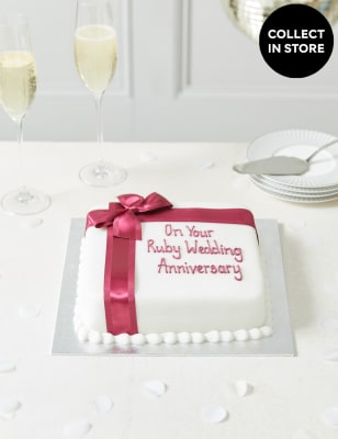 Personalised Celebration Sponge Cake with Burgundy Ribbon (Serves 30)