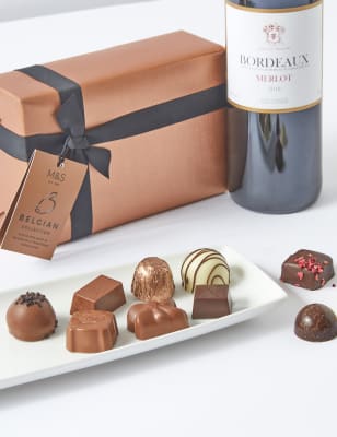Red Wine & Belgian Chocolates Gift Selection