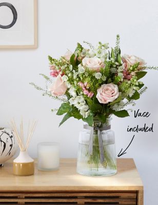 Pink Rose Bouquet & Vase