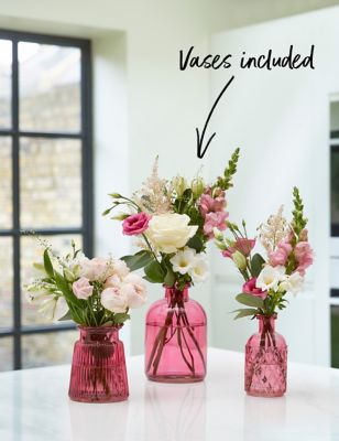 Ready To Arrange Flowers with Pink Bud Vase Trio