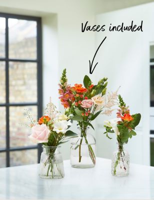 Ready To Arrange Flowers with Clear Bud Vase Trio