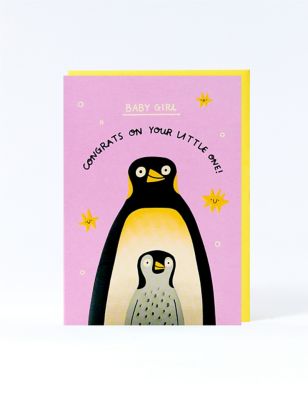 Penguin Chick New Baby Card For Girl