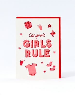Girls Rule New Baby Card