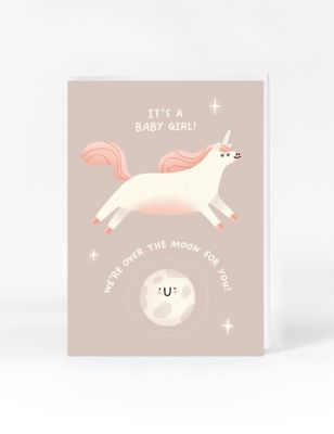 Over The Moon New Baby Card For Girl