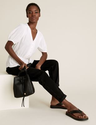 M&S Womens Faux Leather Drawstring Cross Body Bag