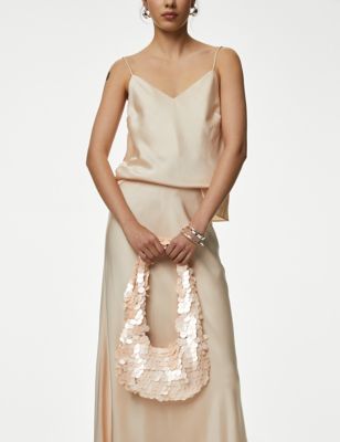 M&S Womens Sequin Shoulder Bag - Pink, Pink,Silver