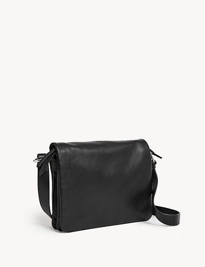 M&S Collection Leather Messenger Bag - 1Size - Black, Black