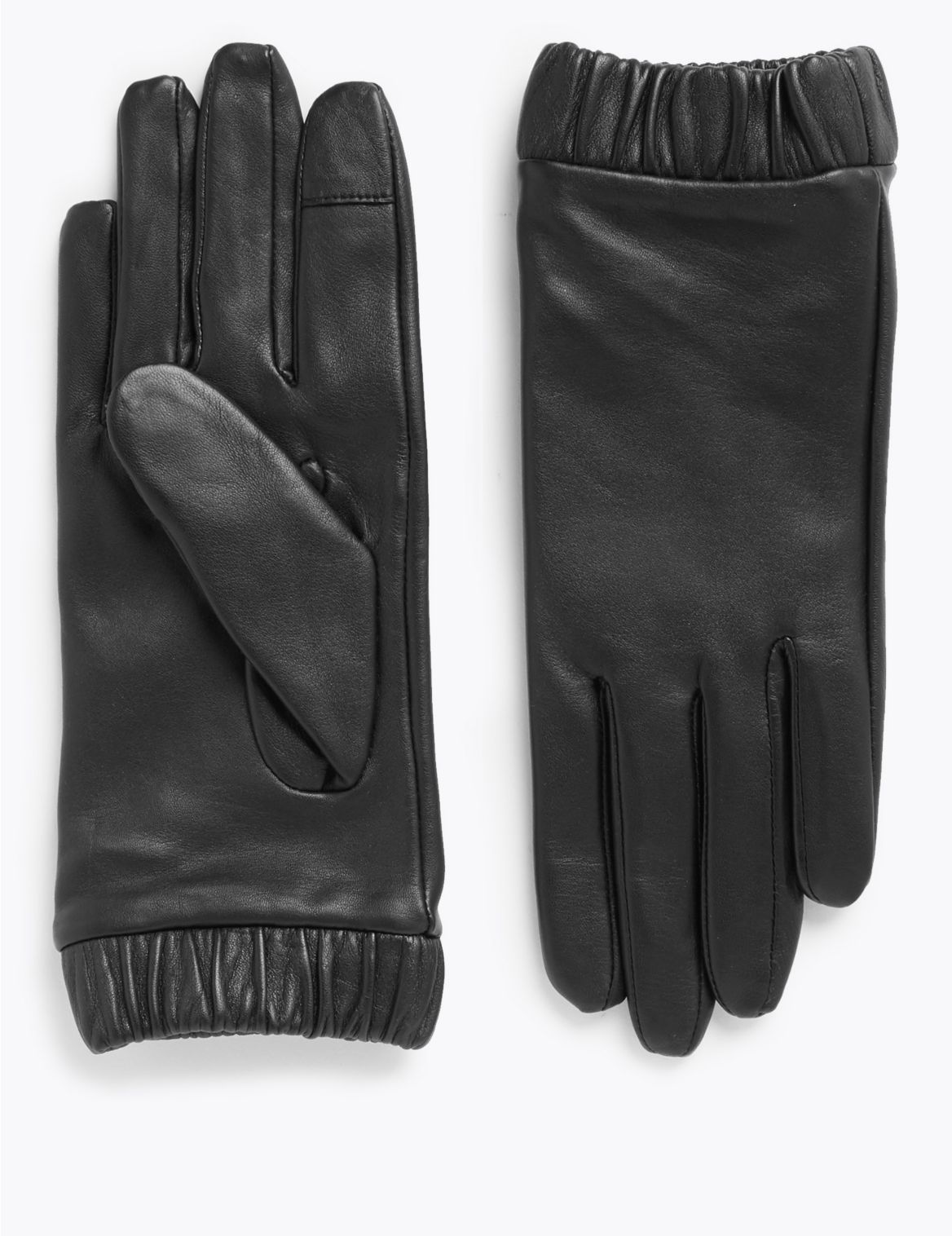 Leather Touchscreen Cuffed Gloves black