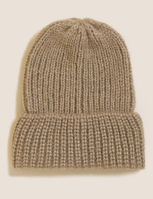 M&S Womens Fluffy Knitted Beanie Hat