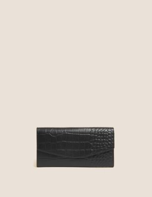 M&S Womens Leather Croc Effect Large Foldover Purse