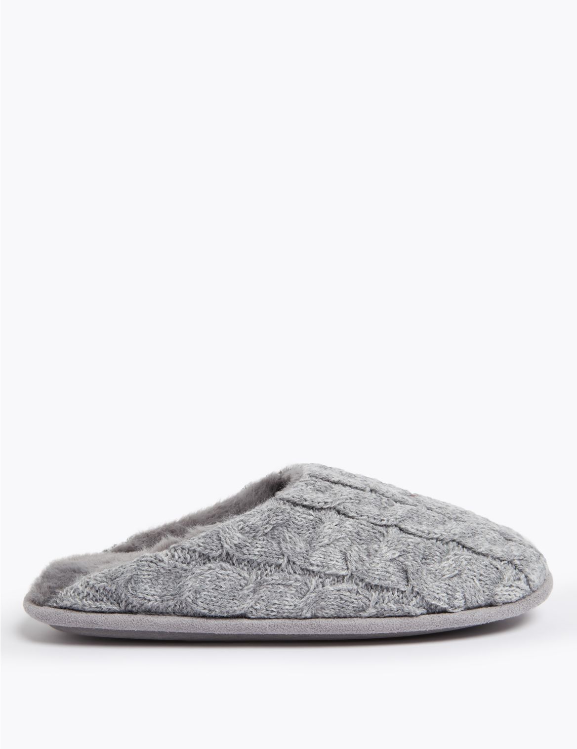 Cable Knit Mule Slippers grey