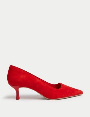M&S Womens Wide Fit Suede Kitten Heel Court Shoes - 3.5 - Red, Red