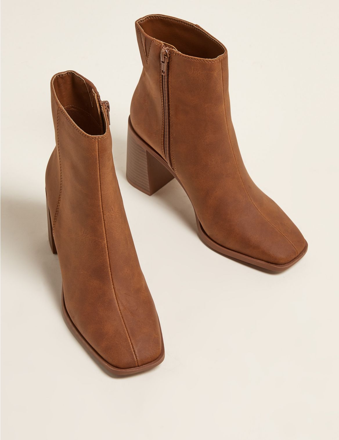Block Heel Square Toe Ankle Boots Brown