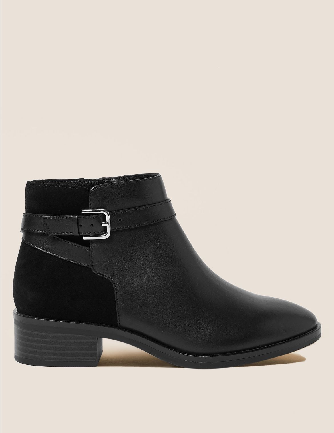 Wide Fit Leather Block Heel Ankle Boots Black