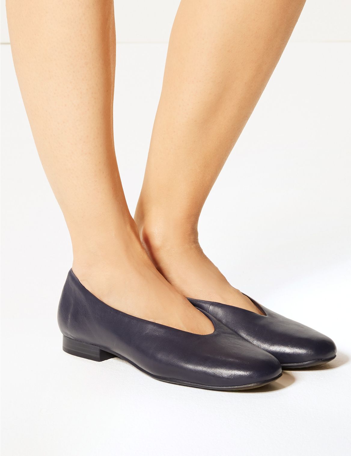 Leather Square Toe Pumps navy