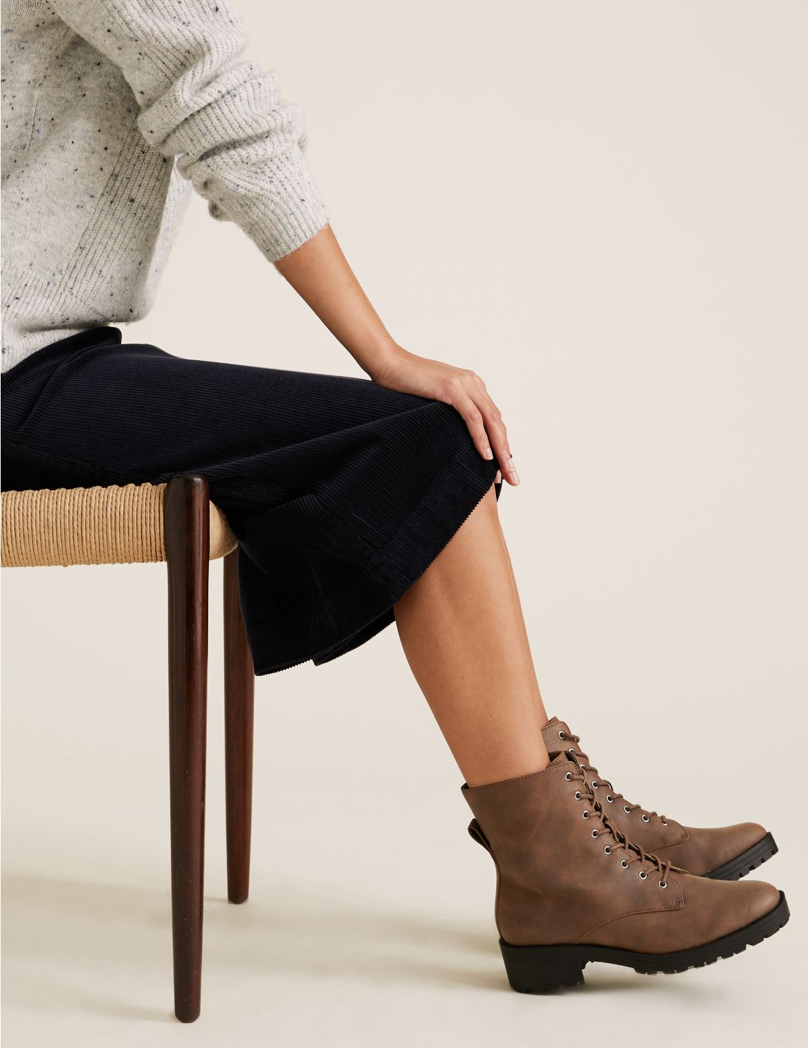Wide Fit Lace Up Ankle Boots Brown