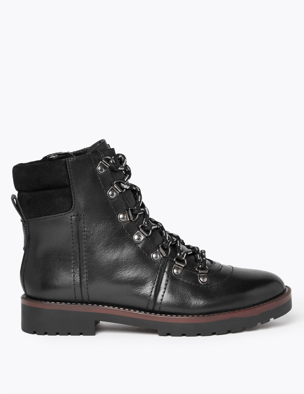 Leather Hiker Ankle Boots Black