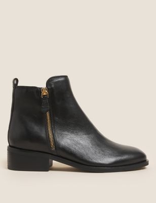 M&S Womens Leather Block Heel Square Toe Ankle Boots