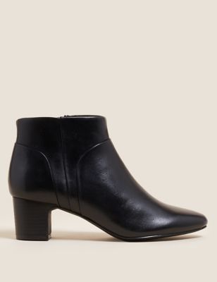 M&S Womens Leather Block Heel Ankle Boots