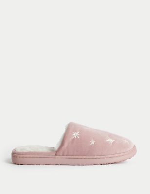 M&S Womens Embroidered Mule Slippers - 3 - Pink Mix, Pink Mix
